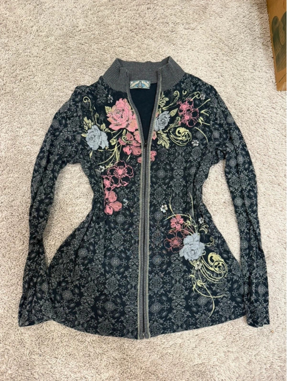 Vintage Y2K Vanilla Sugar Floral Rhinestone Zip Up Jacket Tattoo Rose M